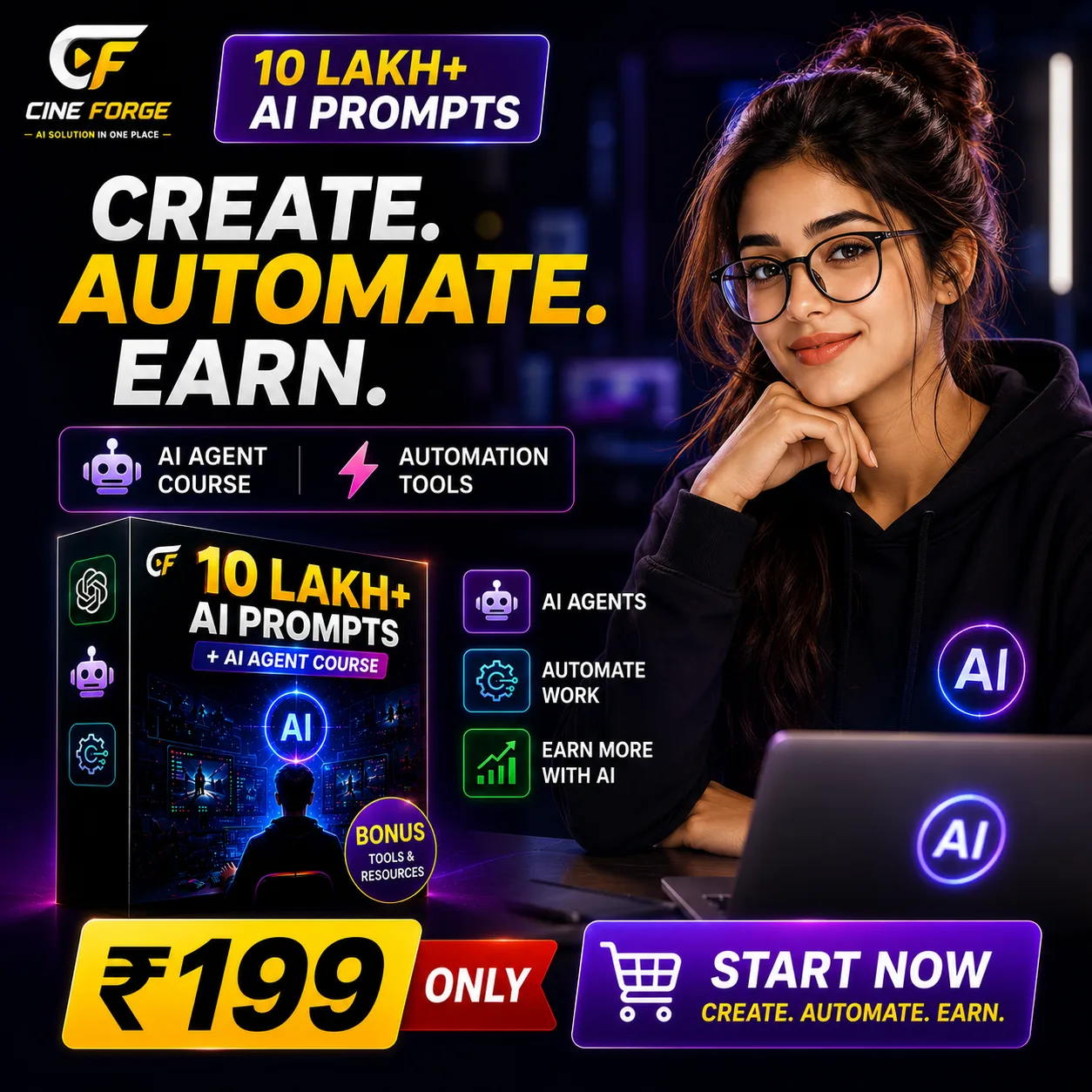 CineForge AI 10 hajar prompt bundle and AI agent course